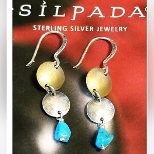 Silpada Vintage Sterling Silver Brass Turquoise Triple Disc Dangle Earrings